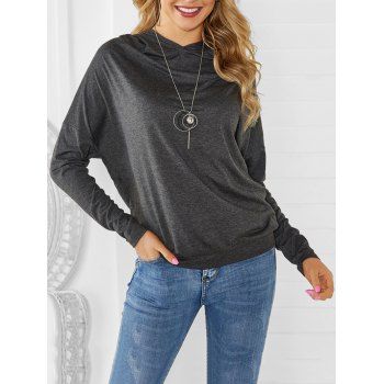 

Hooded Drop-shoulder Blouson Top, Ash gray
