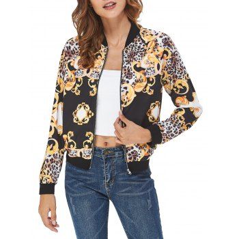 

Leopard Print Zip Up Jacket, Black
