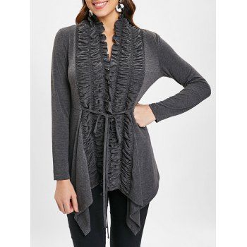 

Ruched Draped Tie Front Cardigan, Ash gray