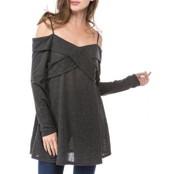 

Cold Shoulder Crossover Cami T-shirt, Ash gray