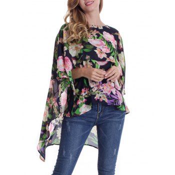 

Flower Print Cape Blouse, Black