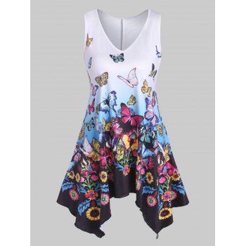 

Plus Size Butterfly Print Hanky Hem Tank Top, White