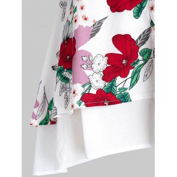 

Plus Size Floral Print High Low Dovetail Tank Top, White