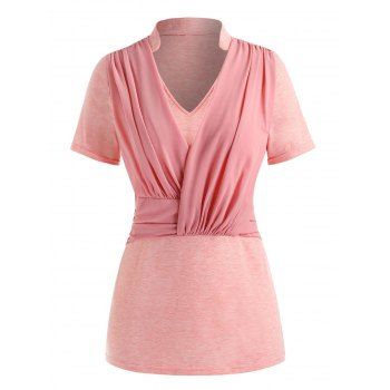 

Plus Size Ruched Splicing T Shirt, Pink