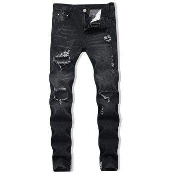 

Destroyed Zipper Skinny Jeans, Black