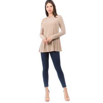 

Cut Out Long Sleeves Solid Tee, Camel brown