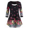 Plus Size Flower Pattern Button Blouse with Cami Tank Top - BLACK 3X