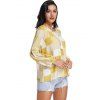 Patchwork Print Puff Sleeve Tasseled Blouse - multicolor A XL