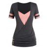 T-shirt Bicolore Superposé Plissé de Grande Taille - Gris Carbone 5X