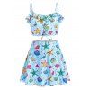 Maillot de Bain Tankini Motif de Coquille et d'Etoile de Mer de Grande Taille à Lacets - Bleu Ciel Léger 2X