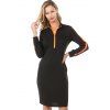Sporty Colorblock Fitted Dress Zip Front Contrast Bicolor Sheath Sweatshirt Dress - BLACK XL