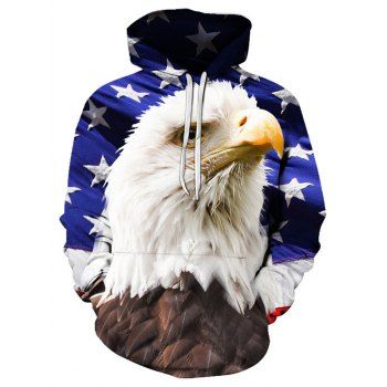 

Eagle Print Pouch Pocket Hoodie, Multicolor