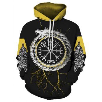 

Novelty Graphic Print Pocket Hoodie, Black