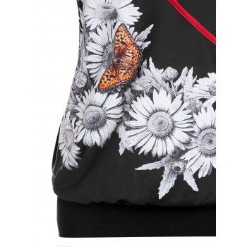 Plus Size Sunflower Butterfly Print Two Tone T Shirt