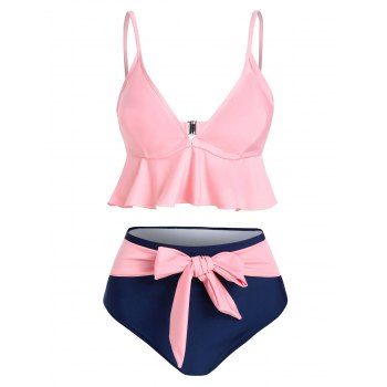 

Spaghetti Strap Knotted Padded Tankini Set, Pink