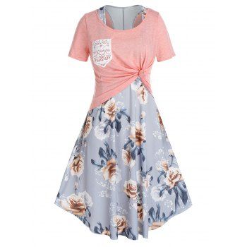 Image of Plus Size Racerback Floral Dress With Knotted Tee Set