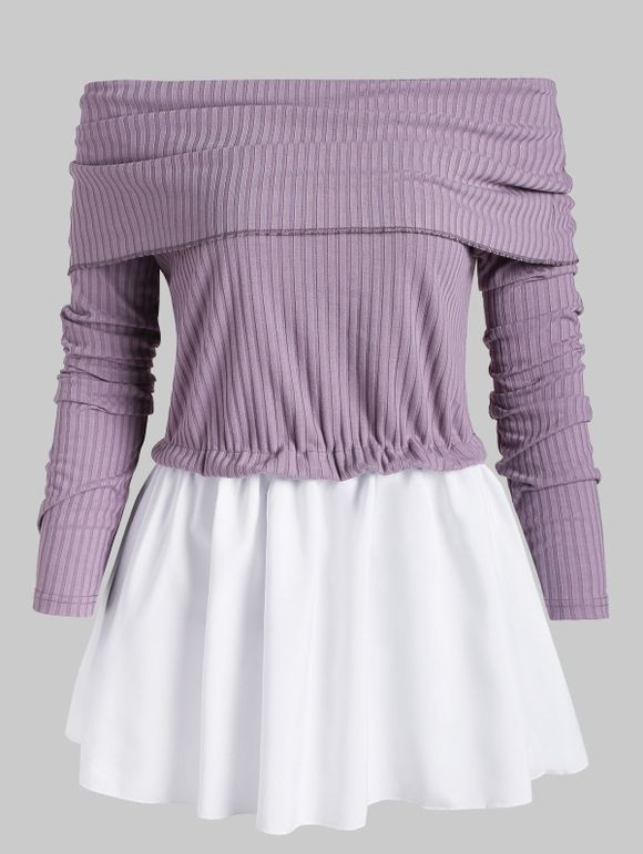 Tricot Superposé Jointif à Epaule Dénudée - Lilas XL