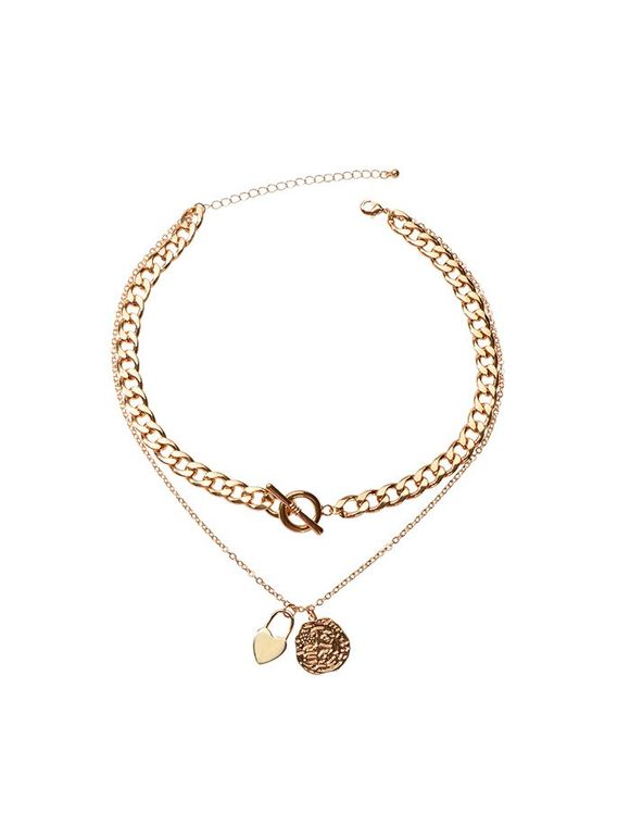 Collier Superposé Cœur Serrure - Or 