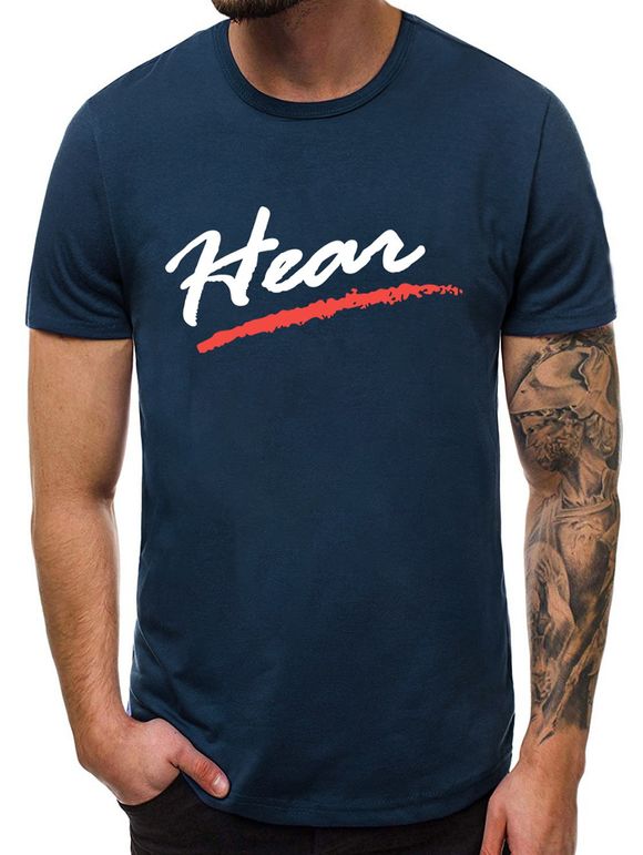 T-shirt Décontracté Lettre Imprimée à Col Rond - Cadetblue XS