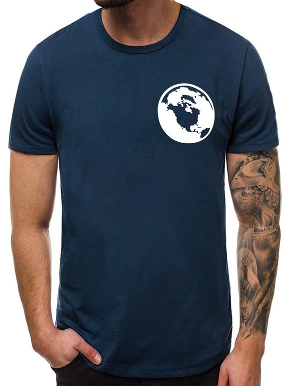T-shirt Décontracté Graphique Imprimé à Col Rond - Cadetblue XS
