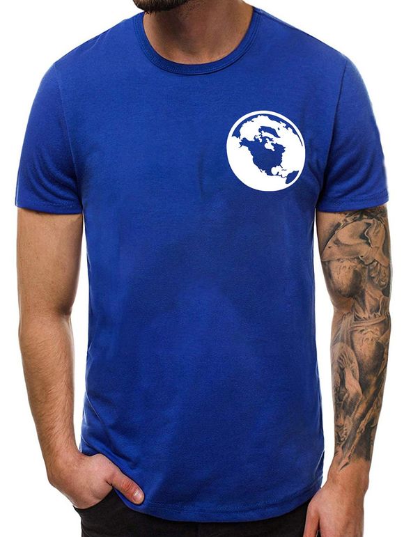 T-shirt Décontracté Graphique Imprimé à Col Rond - Bleu S