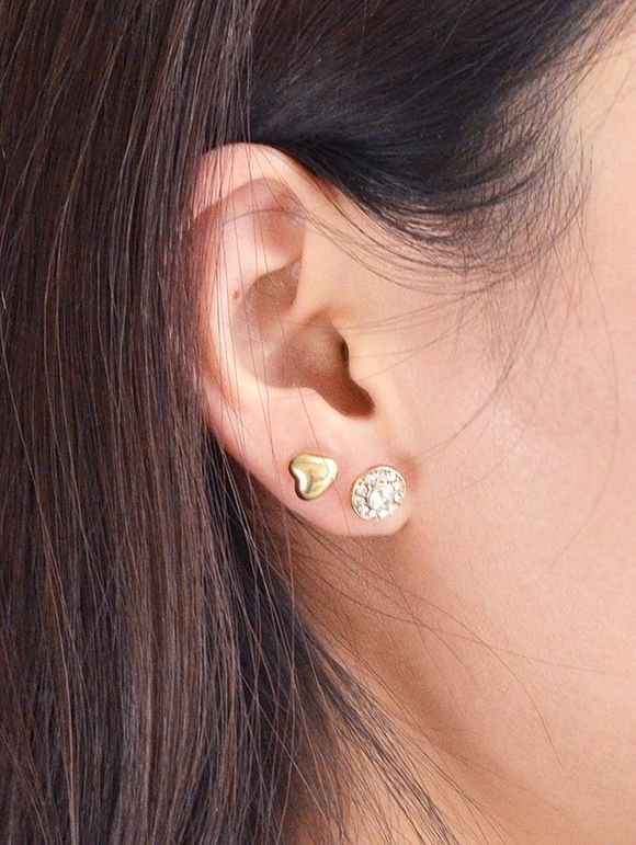 Faux perle strass coeur géométrique boucles d'oreilles - Or 