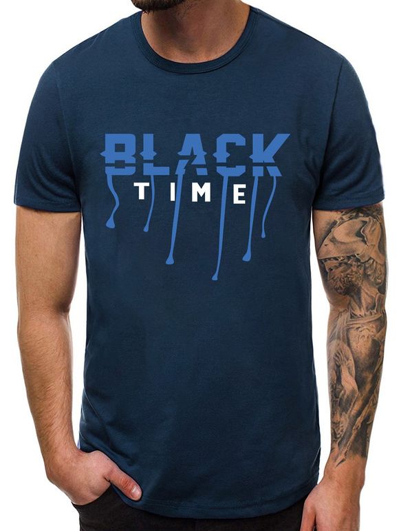 T-shirt Décontracté Motif de Lettre Graphique - Cadetblue S