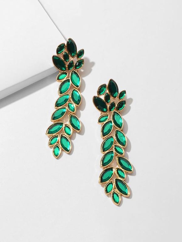 Strass Feuille de vigne Motif Goutte Boucles d'oreilles - Vert 