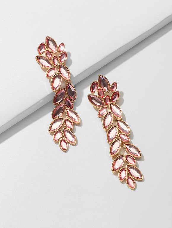 Strass Feuille de vigne Motif Goutte Boucles d'oreilles - Rose clair 