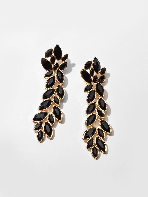 Strass Feuille de vigne Motif Goutte Boucles d'oreilles - Noir 