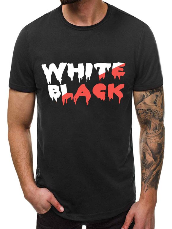 T-shirt Décontracté Motif Graphique à Manches Courtes - Noir L