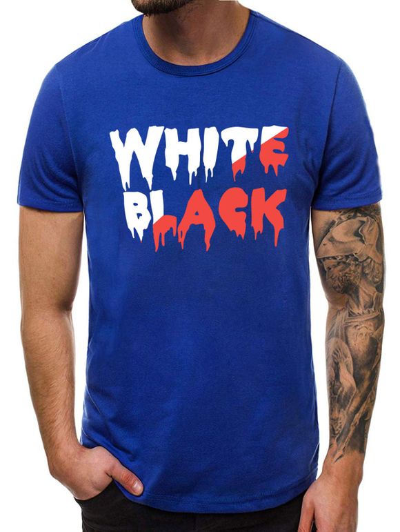 T-shirt Décontracté Motif Graphique à Manches Courtes - Bleu XL