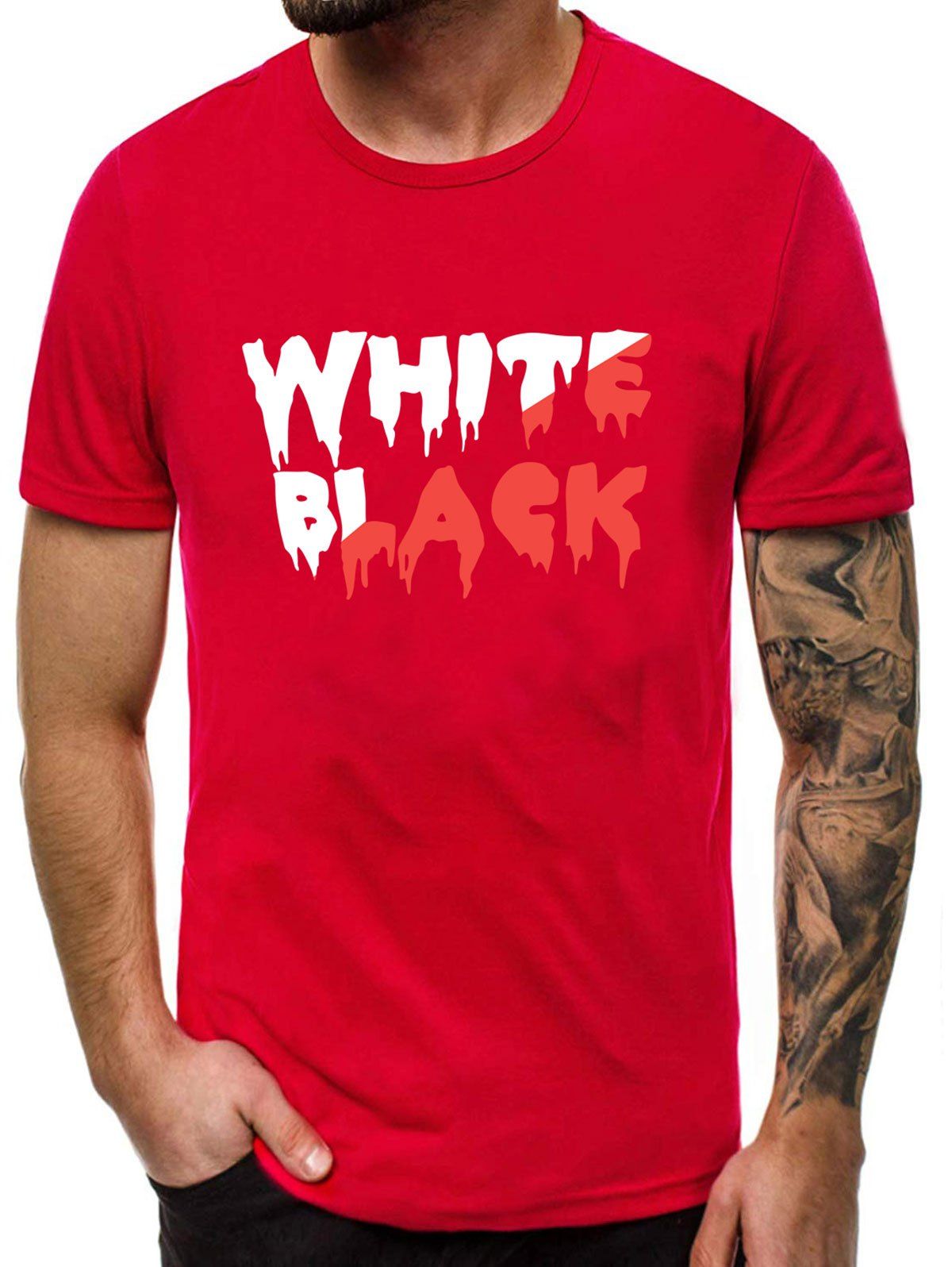 T-shirt Décontracté Motif Graphique à Manches Courtes - Rouge Vineux L
