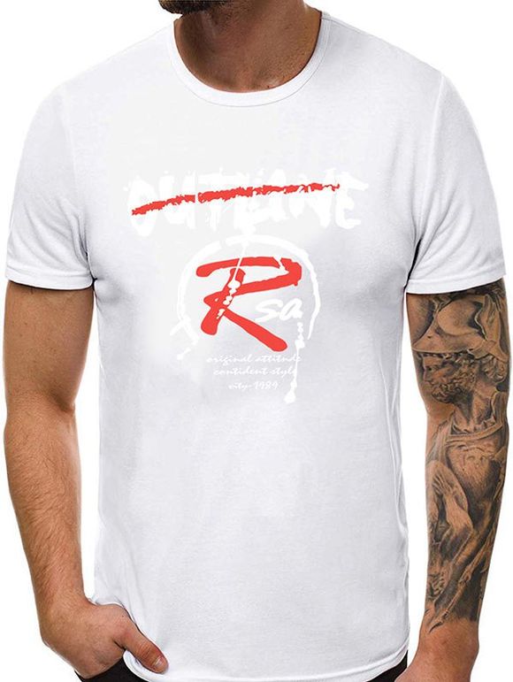 T-shirt Décontracté Motif de Lettre à Col Rond - Blanc 2XL