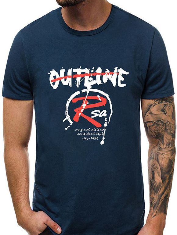 T-shirt Décontracté Motif de Lettre à Col Rond - Cadetblue L