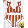 Ensemble de Bikini Rayé Plissé de Grande Taille à Volants - Orange Papaye 3X
