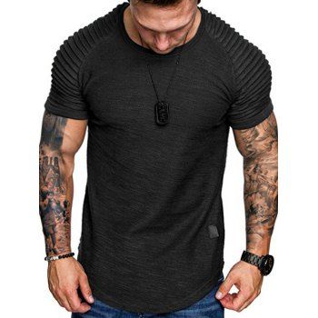 

Applique Solid Color Layer Raglan Sleeves T-shirt, Black