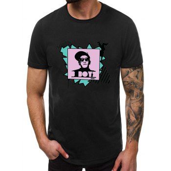 

Character Print Casual Short Sleeves T-shirt, Black