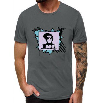 

Character Print Casual Short Sleeves T-shirt, Dark gray