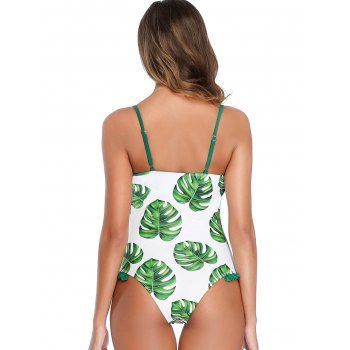 Floral Leaf Swimsuit One-piece Ruched Bust Frilled Swimwear