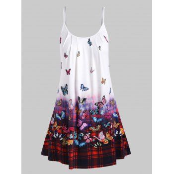 

Plus Size Plaid Butterfly Print Longline Cami Top, White