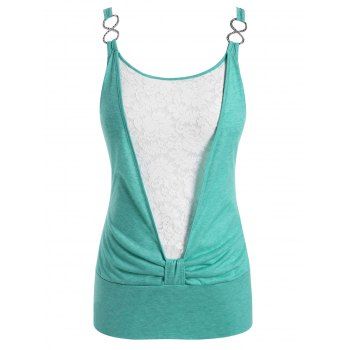 

Plus Size Knotted Lace Panel Blouson Tank Top, Medium turquoise