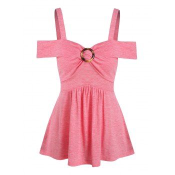 

Cold Shoulder O-ring Crossover Flare T-shirt, Light pink