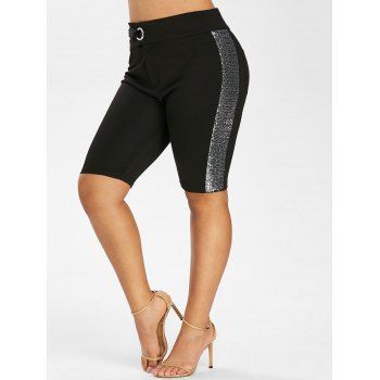 

Plus Size Buckles Sequin Shorts, Black