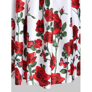 Floral Rose Print Twisted Cami A Line Dress