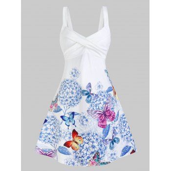Butterfly Flower Print Cross Cami Fit and Flare Skater Sundress