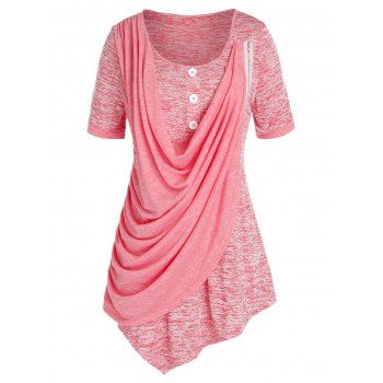 

Plus Size Cowl Front Marled Asymmetric T Shirt, Watermelon pink
