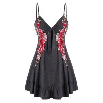 

Plus Size Flower Applique Spaghetti Strap Tank Top, Ash gray