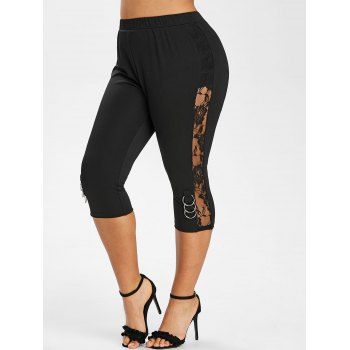 

Plus Size Floral Lace Insert O Ring Fitted Leggings, Black