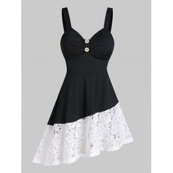 Image of Button Lace Panel Irregular A Line Dress